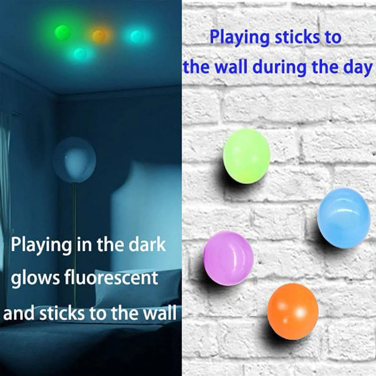 Globbles Sticky Balls Trapped on the Roof, Luminous Ceiling Sticky Balls, Sticky Squash Balls, Pressure Balls, Sensory Toys, Suitable for ADHD, OCD, Anxiety (Pack of 4)