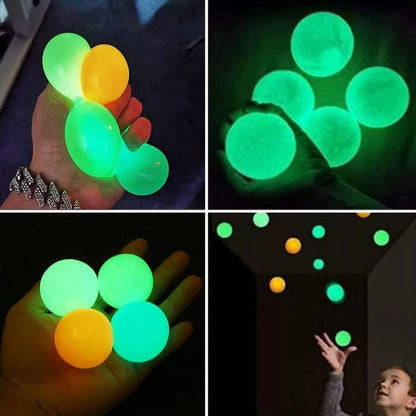 Globbles Sticky Balls Trapped on the Roof, Luminous Ceiling Sticky Balls, Sticky Squash Balls, Pressure Balls, Sensory Toys, Suitable for ADHD, OCD, Anxiety (Pack of 4)