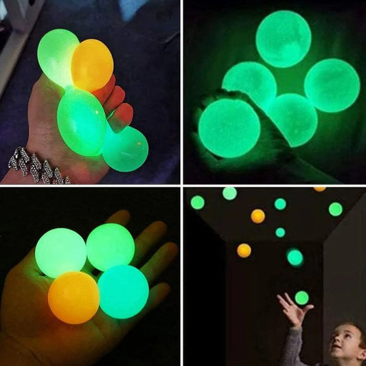 Globbles Sticky Balls Trapped on the Roof, Luminous Ceiling Sticky Balls, Sticky Squash Balls, Pressure Balls, Sensory Toys, Suitable for ADHD, OCD, Anxiety (Pack of 4)