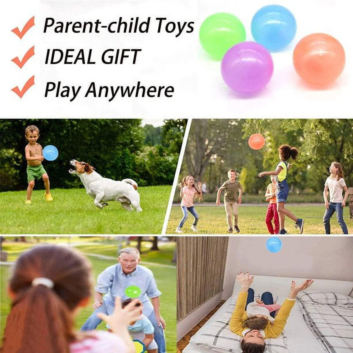 Globbles Sticky Balls Trapped on the Roof, Luminous Ceiling Sticky Balls, Sticky Squash Balls, Pressure Balls, Sensory Toys, Suitable for ADHD, OCD, Anxiety (Pack of 4)